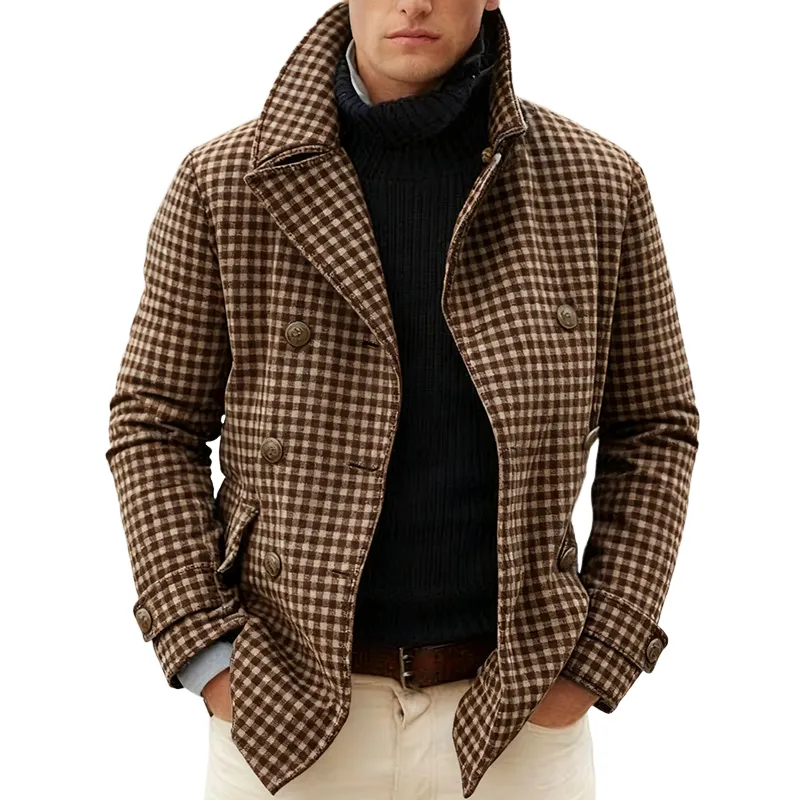 Men's Vintage Casual Plaid Lapel Double Breasted Jacket MTA1573J2TO sold by Manly