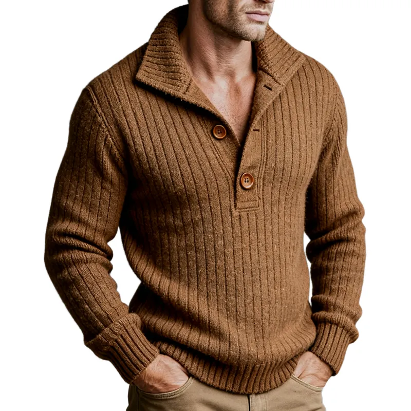 Men's Retro Casual Knitted Striped Lapel Pullover Sweater MTA1579J5TO sold by Manly