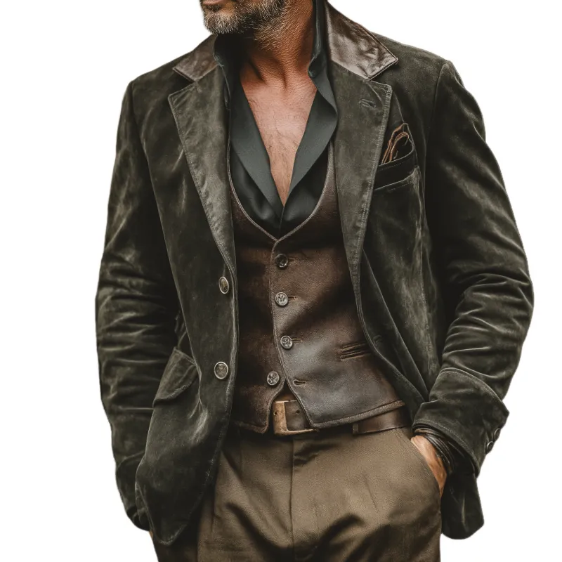 Men's Vintage Casual Faux Leather And Suede Blazer MTA1070J9TO sold by Manly