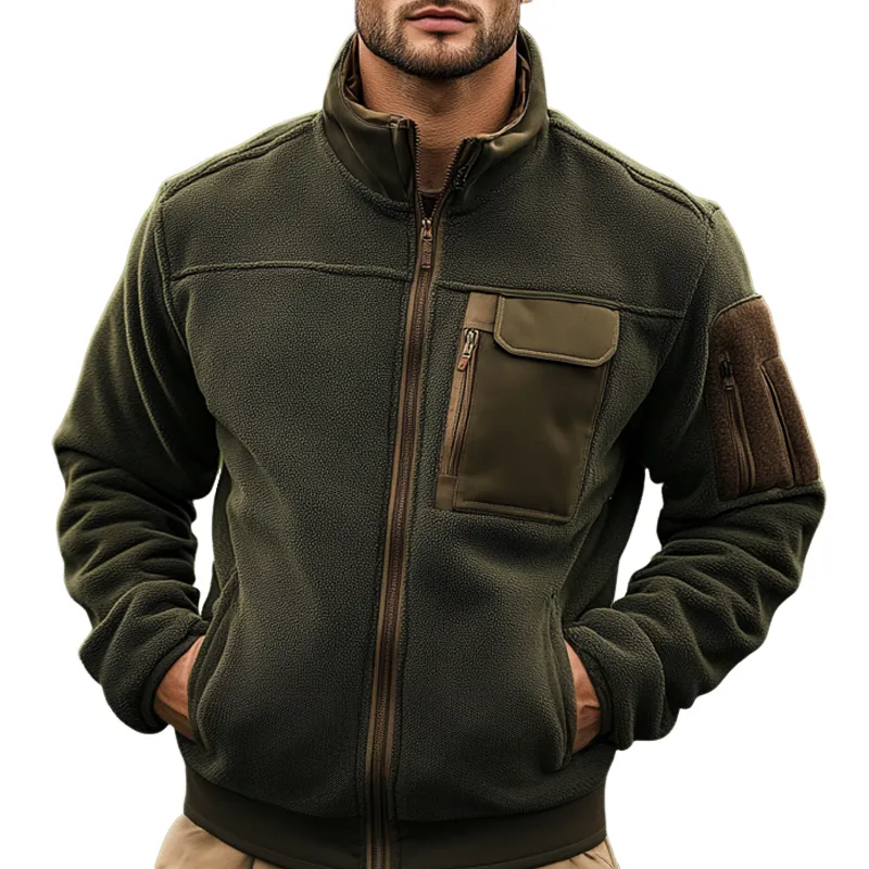 Men's Polar Fleece Panelled Stand Collar Zipper Jacket MTA1392J6X sold by Manly