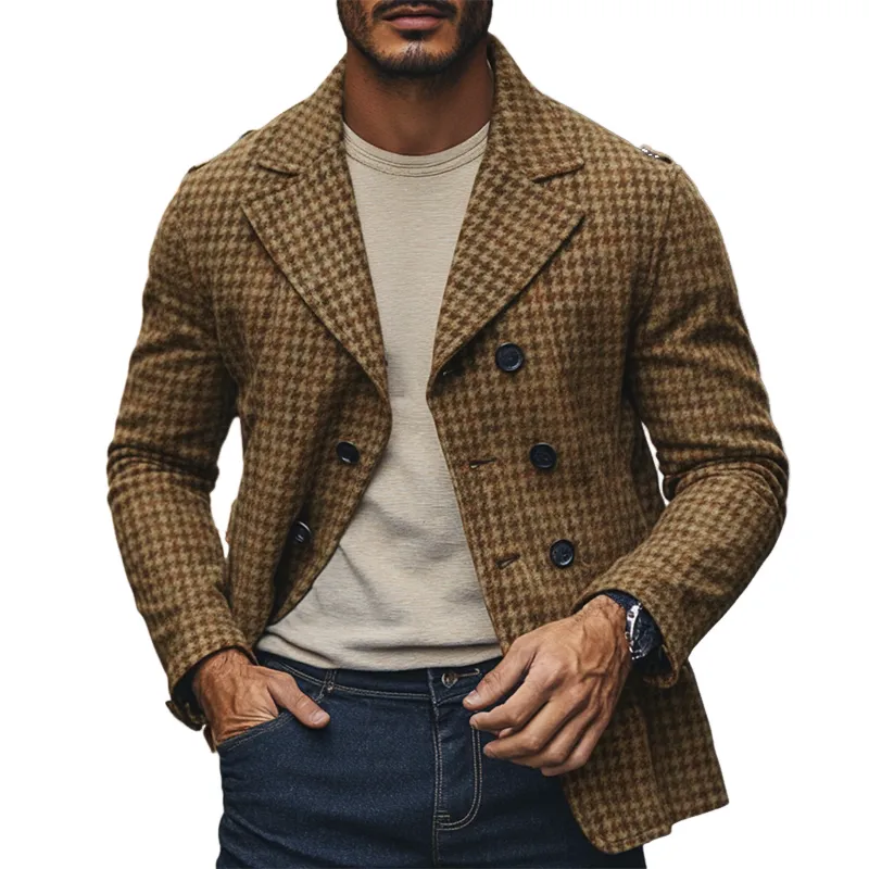 Men's Houndstooth Blend Lapel Double-Breasted Blazer MTA1581J2X sold by Manly