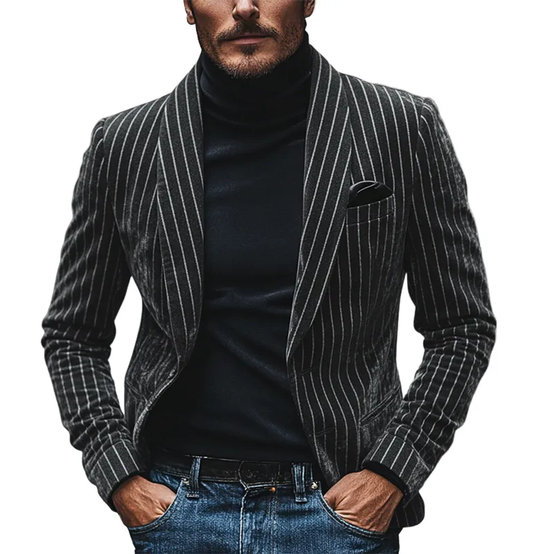 Men's Striped Lapel Faux Wool Blazer  MTA1522J7X sold by Manly