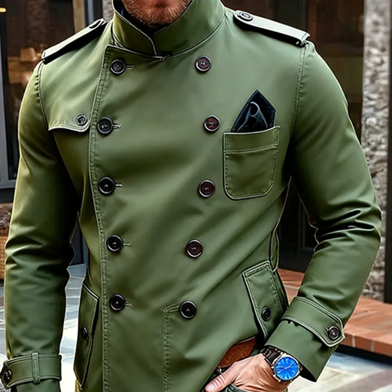 Men's Casual Solid Color Stand Collar Multi-button Mid-length Jacket MTA1607J9X sold by Manly product image thumbnail 3