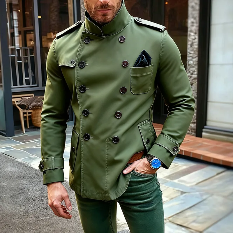 Men's Casual Solid Color Stand Collar Multi-button Mid-length Jacket MTA1607J9X sold by Manly product image thumbnail 2