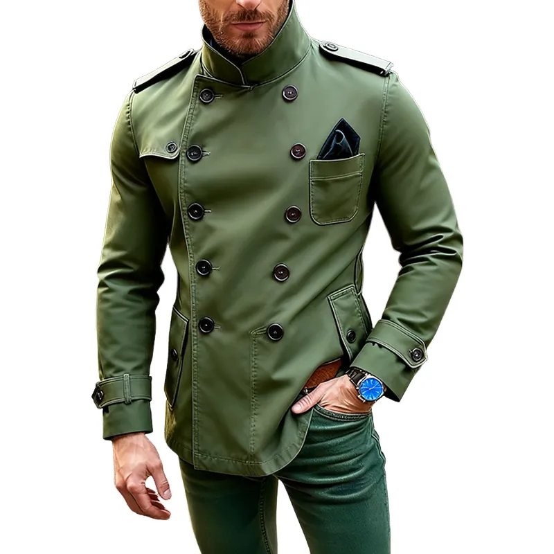 Men's Casual Solid Color Stand Collar Multi-button Mid-length Jacket MTA1607J9X sold by Manly