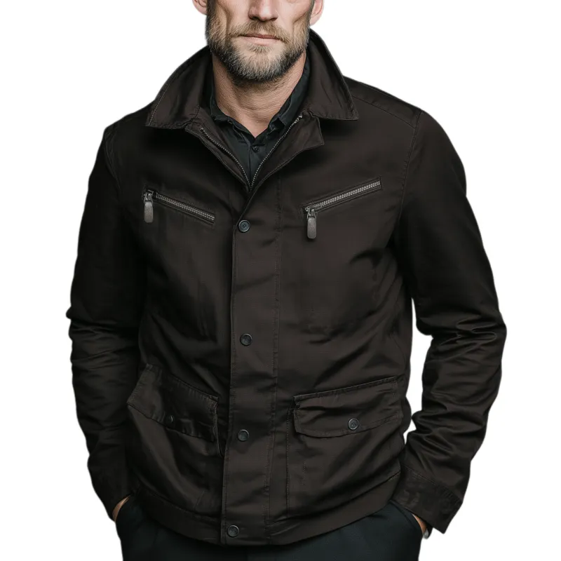 Men's Classic Casual Stand Collar Zippered Cotton Blend Multi-Pocket Jacket MTA1433J3K sold by Manly