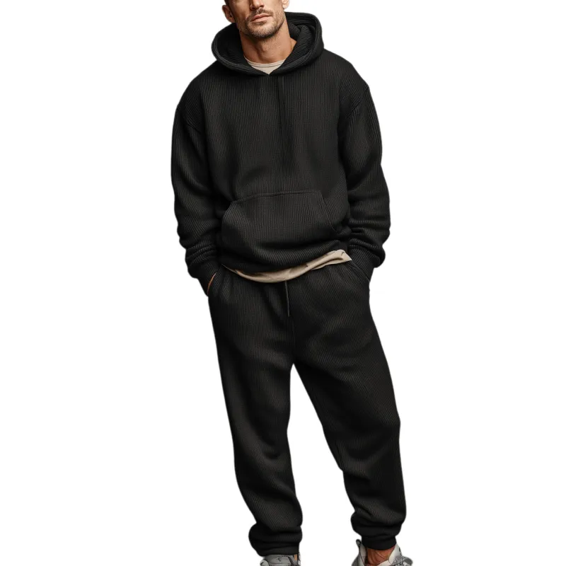 Men's Classic Casual Striped Knit Hooded Sweatshirt Elastic Waist Pants Set MTA1541J0K sold by Manly