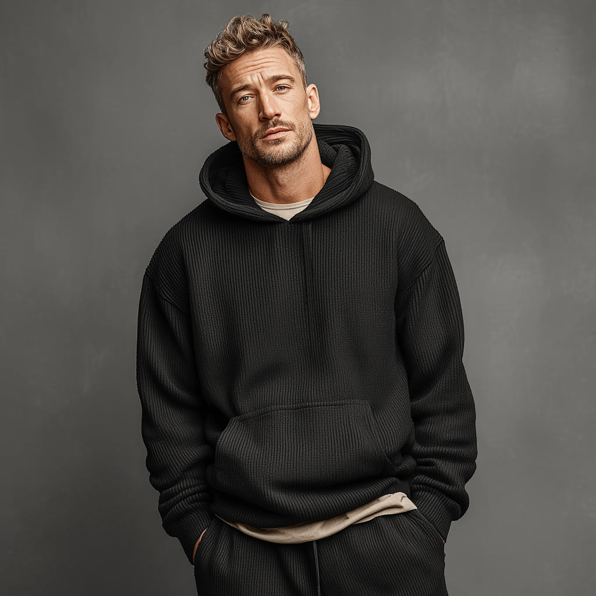 Men's Classic Casual Striped Knit Hooded Sweatshirt Elastic Waist Pants Set MTA1541J0K sold by Manly product image thumbnail 5