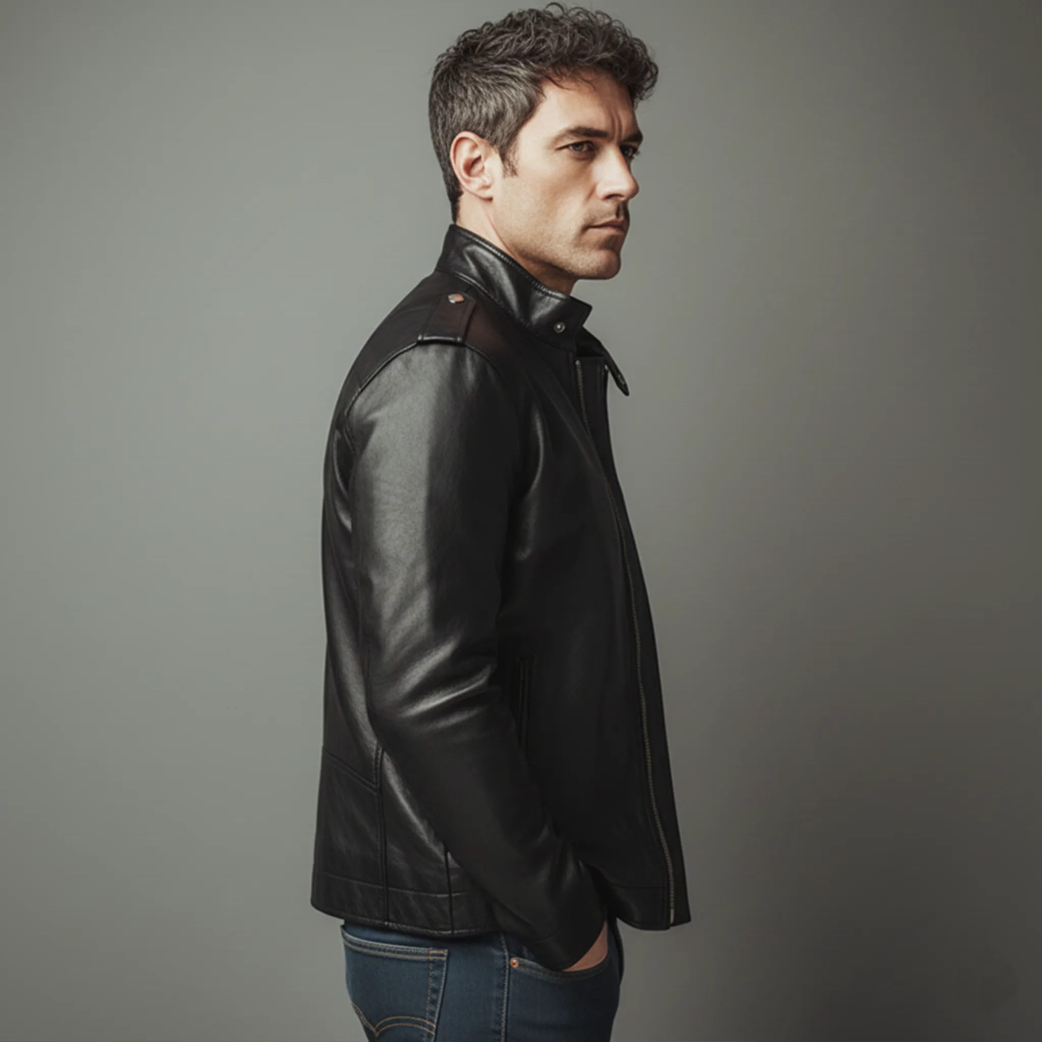 Men's Classic Casual Stand-up Lapel Zipper PU Leather Jacket MTA1593J3K sold by Manly product image thumbnail 5