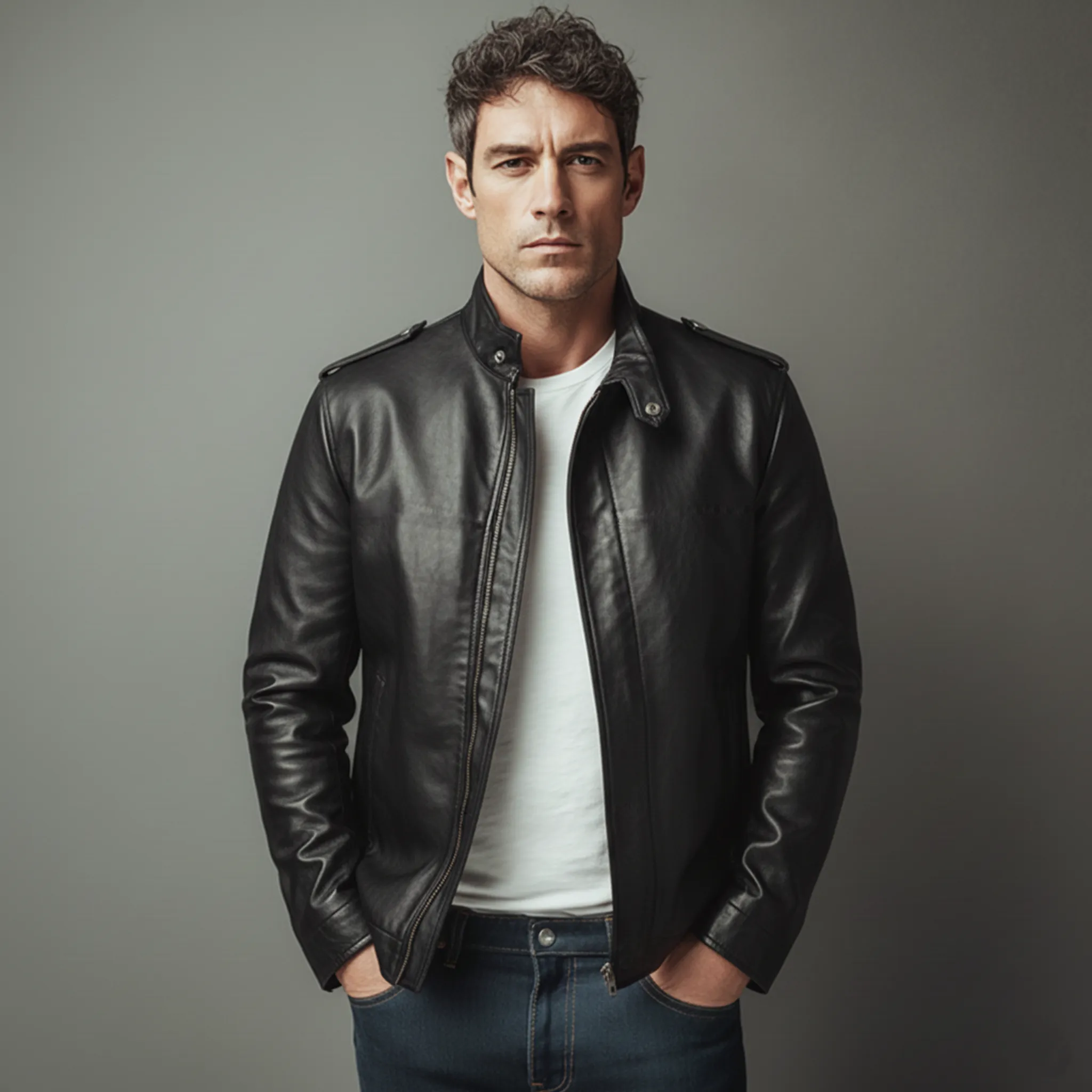 Men's Classic Casual Stand-up Lapel Zipper PU Leather Jacket MTA1593J3K sold by Manly product image thumbnail 2