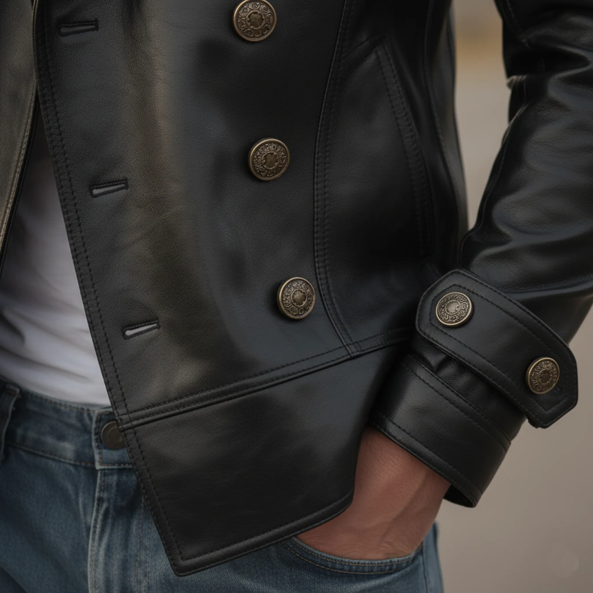 Men's Classic Casual Lapel Double-breasted PU Leather Jacket MTA1587J1K sold by Manly product image thumbnail 5