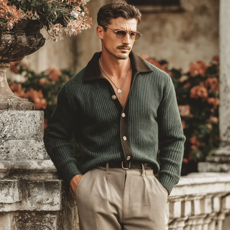 Men's Retro Colorblock Button Knit Cardigan MTA1457J4U sold by Manly product image thumbnail 2