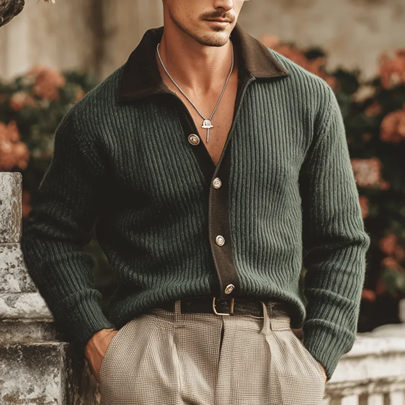 Men's Retro Colorblock Button Knit Cardigan MTA1457J4U sold by Manly product image thumbnail 4