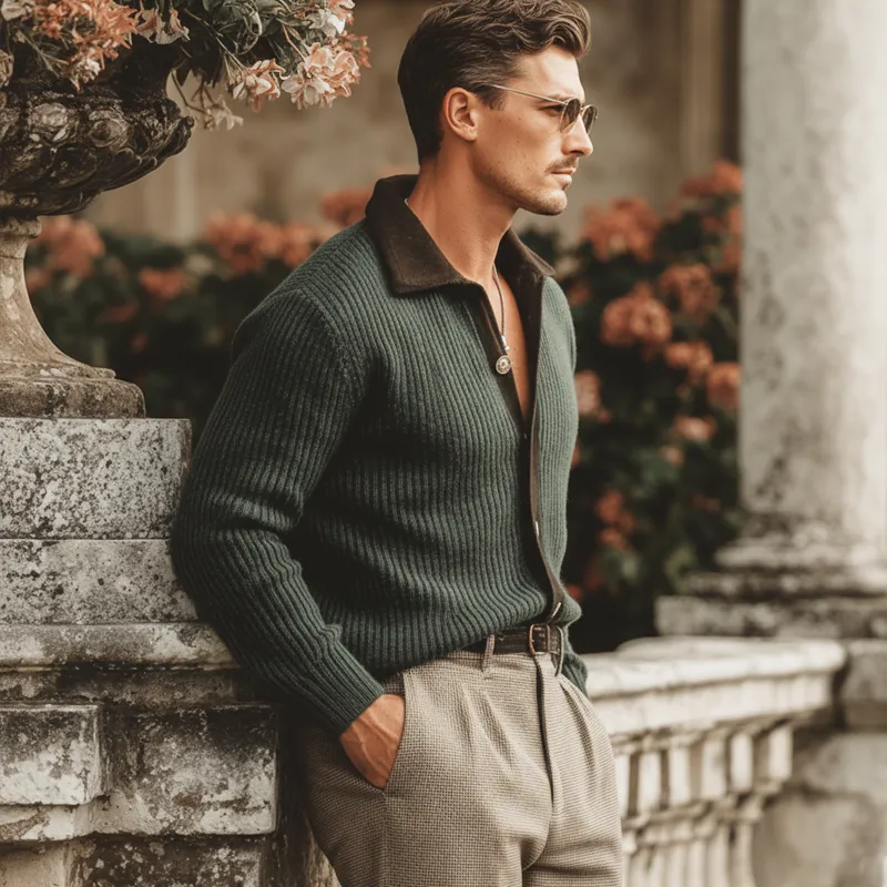 Men's Retro Colorblock Button Knit Cardigan MTA1457J4U sold by Manly product image thumbnail 3