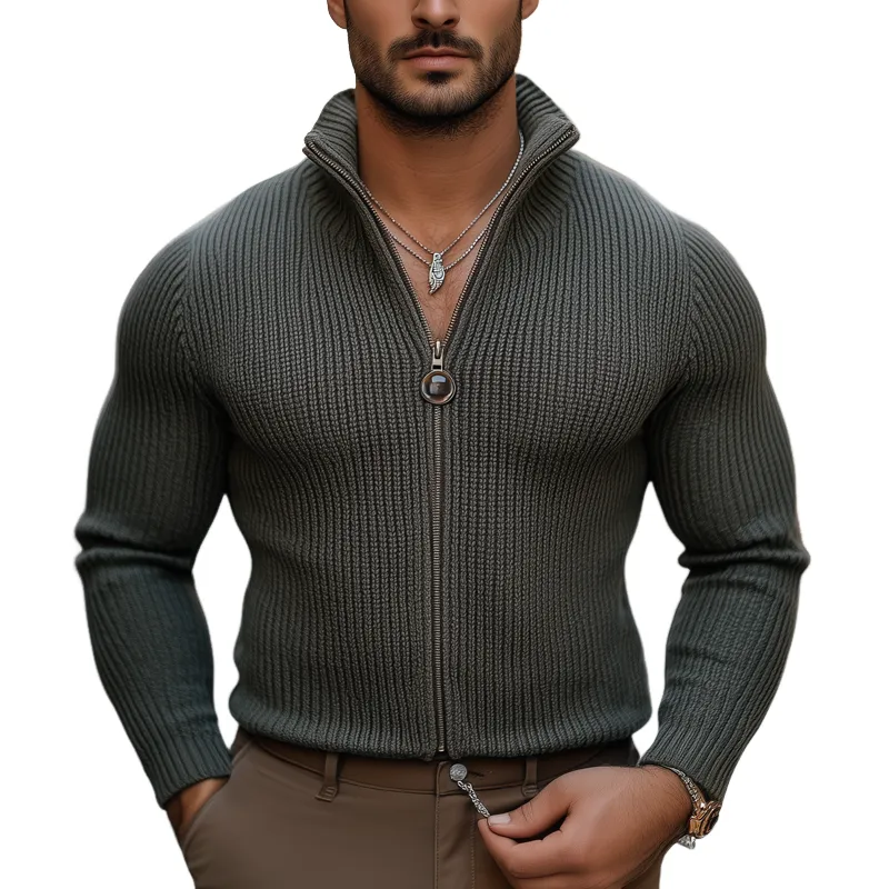 Men's Retro Slim Stand Collar Zipper Knit Cardigan MTA1481J8U sold by Manly