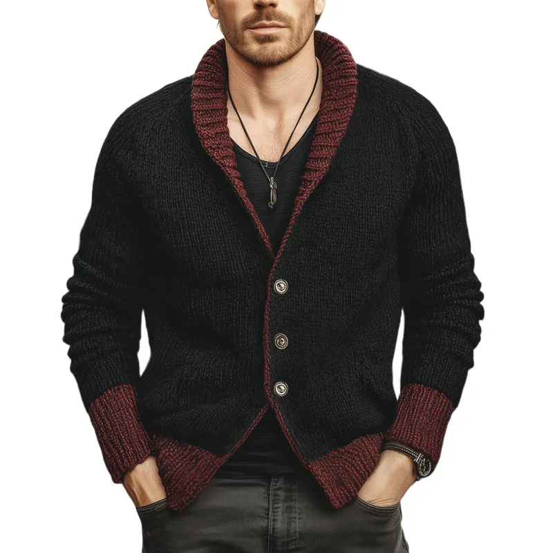 Men's Retro Classic Colorblock Lapel Button Cardigan MTA1513J6U made by Manly