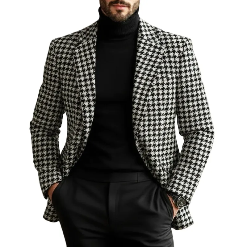 Men's Retro Classic Houndstooth Faux Wool Two-Button Blazer MTA1563J8U sold by Manly