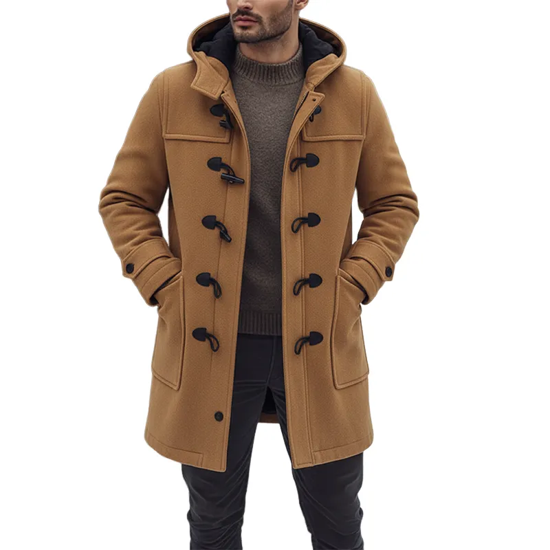 Men's Solid Color Faux Wool Blend Hooded Mid-Length Coat  MTA1449J0X sold by Manly