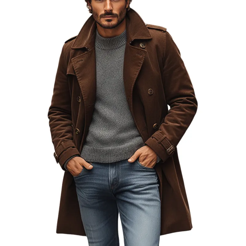 Men's Vintage Solid Color Corduroy Lapel Winter Coat MTA1485J9X sold by Manly