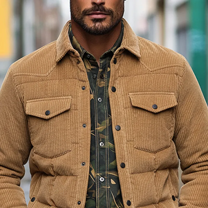 Men's Vintage Corduroy Lapel Solid Color Padded Jacket MTA1466J6X sold by Manly product image thumbnail 3