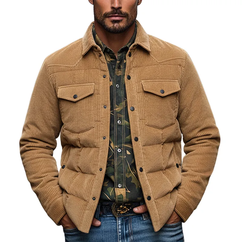 Men's Vintage Corduroy Lapel Solid Color Padded Jacket MTA1466J6X sold by Manly