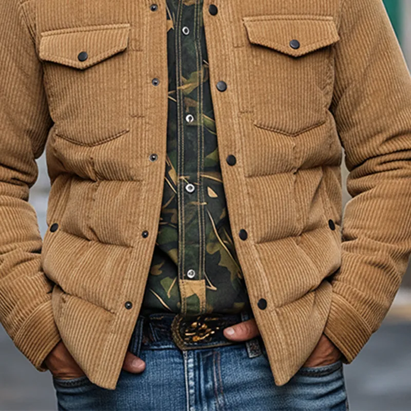 Men's Vintage Corduroy Lapel Solid Color Padded Jacket MTA1466J6X sold by Manly product image thumbnail 4