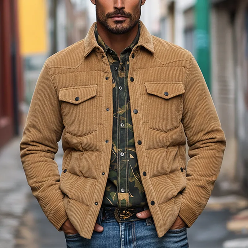 Men's Vintage Corduroy Lapel Solid Color Padded Jacket MTA1466J6X sold by Manly product image thumbnail 2