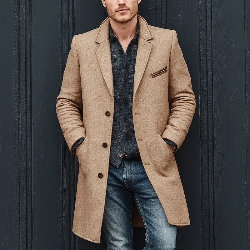 Men's Winter Simple Faux Wool Mid-length Coat MTA1597J3P sold by Manly product image thumbnail 2