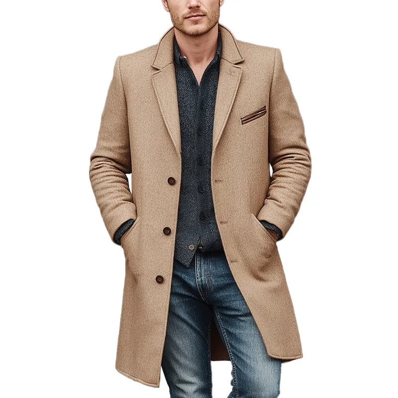 Men's Winter Simple Faux Wool Mid-length Coat MTA1597J3P sold by Manly