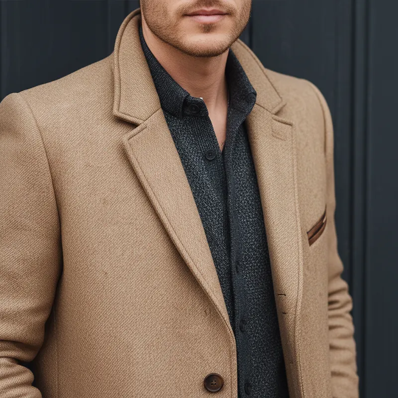 Men's Winter Simple Faux Wool Mid-length Coat MTA1597J3P sold by Manly product image thumbnail 3