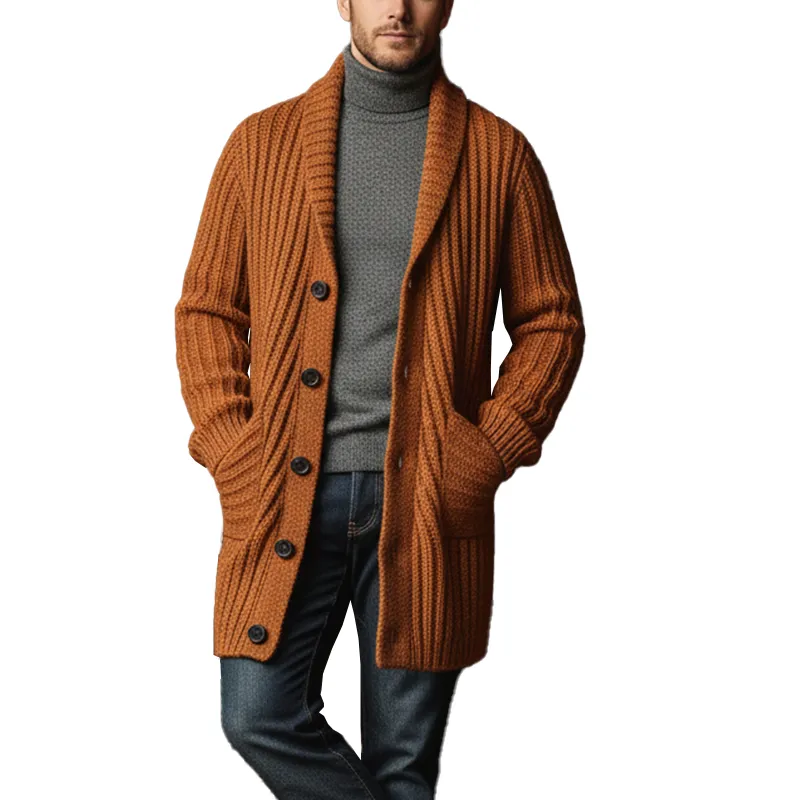 Men's Winter Fashion Shawl Collar Ribbed Cotton Yarn Knitted Mid-length Cardigan MTA1597J2P sold by Manly