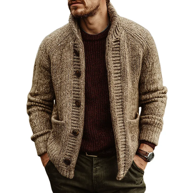 Men's Retro Casual Knitted Sweater Stand Collar Button Cardigan MTA1476J0TO sold by Manly