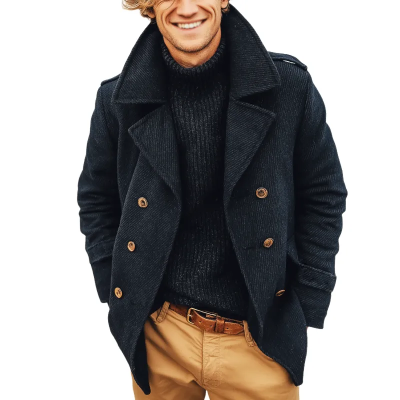 Men's Vintage Casual Twill Double Breasted Lapel Jacket MTA1493J5TO sold by Manly