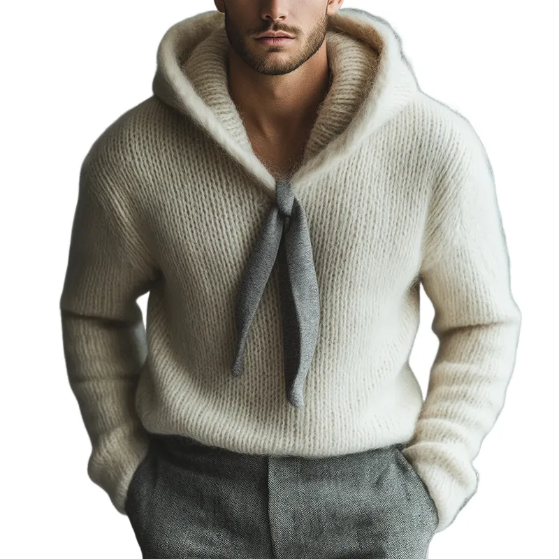 Men's Retro Casual Knitted Mohair Hooded Sweater MTA1471J0TO sold by Manly