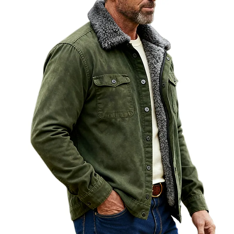 Men's Vintage Casual Cotton Washed Plush Wear-Resistant Lapel Ranch Jacket MTA1567J2TO sold by Manly