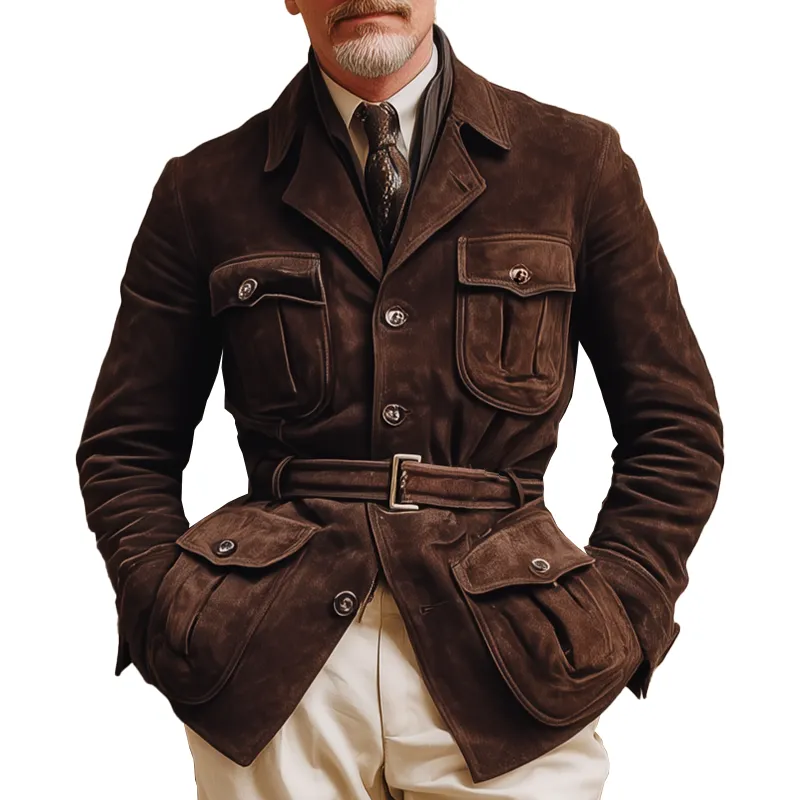 Men's Winter Fashion Multi-Pocket Faux Suede Work Jacket(Includes Belt) MTA1490J5P sold by Manly