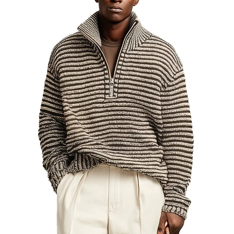 Men's Winter Fashion Striped Cotton Knitted Half-Zip Sweater MTA1433J7P sold by Manly