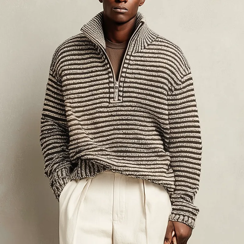 Men's Winter Fashion Striped Cotton Knitted Half-Zip Sweater MTA1433J7P sold by Manly product image thumbnail 2