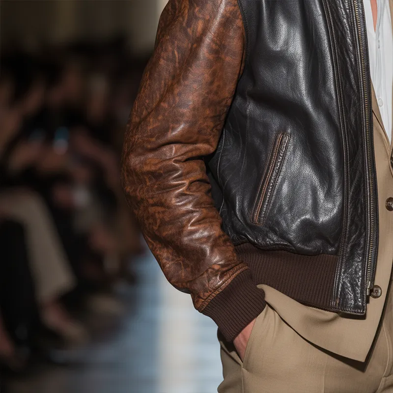 Men's Winter Fashion Contrast Color Stitching PU Leather Jacket MTA1418J2P sold by Manly product image thumbnail 4