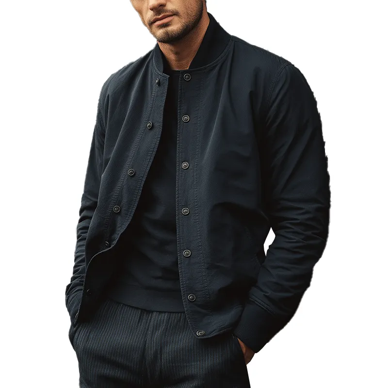 Men's Autumn Washed Cotton Baseball Collar Thin Jacket MTA1525J6P sold by Manly