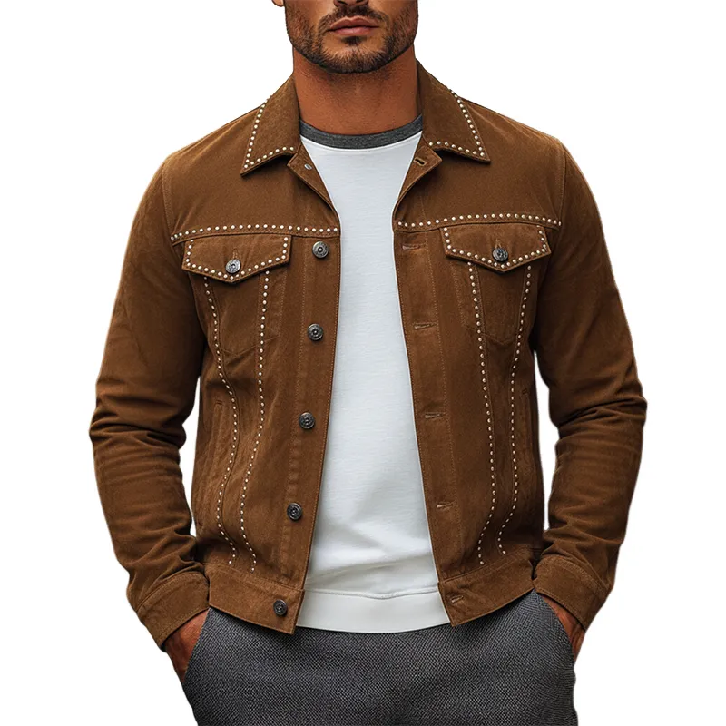 Men's Vintage Studded Faux Suede Lapel Jacket MTA1488J5X sold by Manly