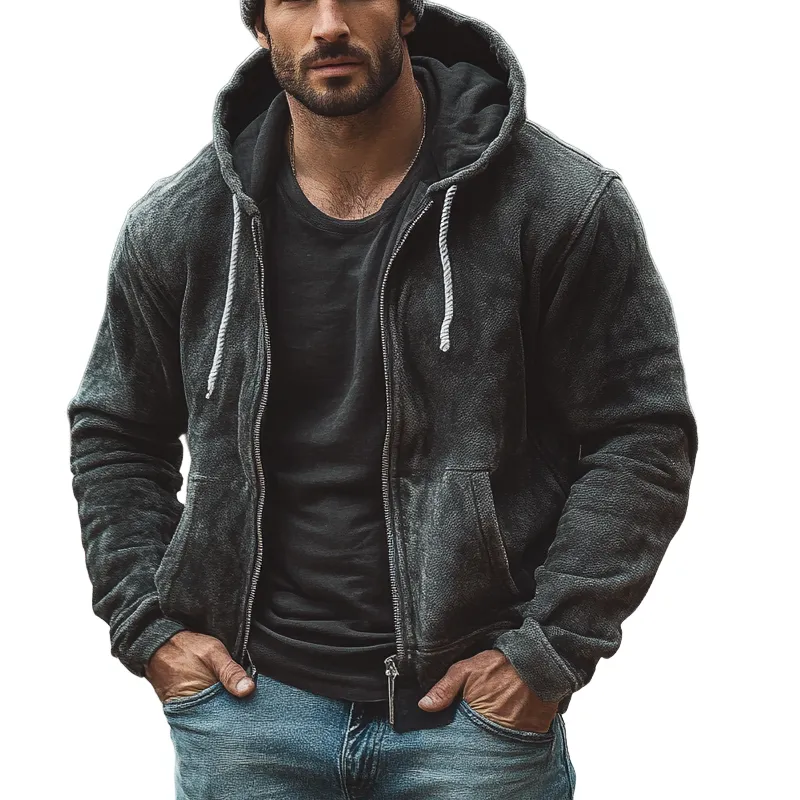 Men's Polar Fleece Vintage Zip-Up Hoodie Jacket MTA1396J1X sold by Manly