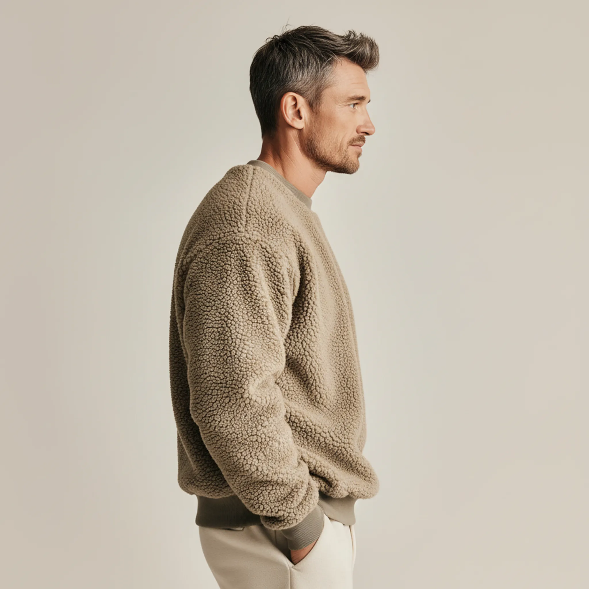 Men's Classic Casual Round Neck Teddy Fleece Loose Sweatshirt MTA1726J4K sold by Manly product image thumbnail 4