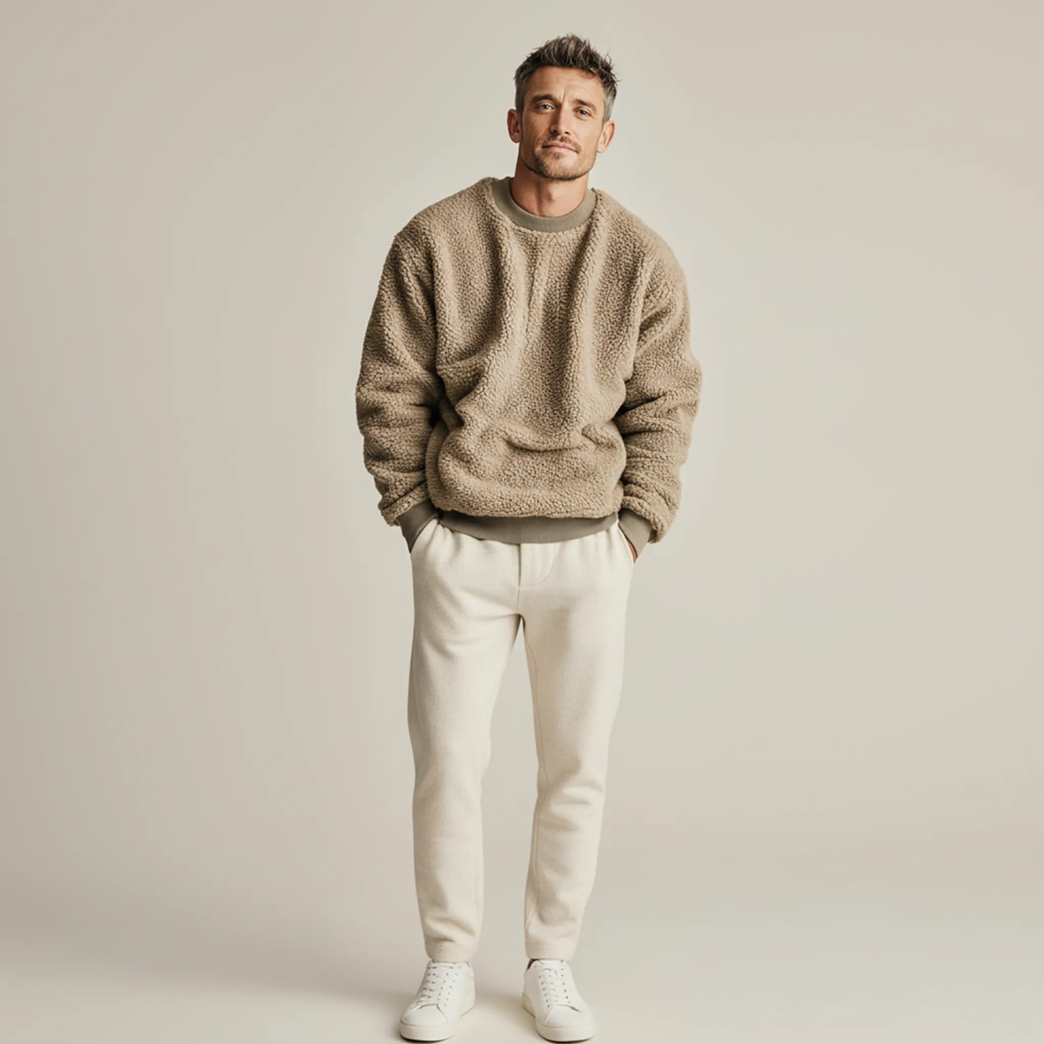 Men's Classic Casual Round Neck Teddy Fleece Loose Sweatshirt MTA1726J4K sold by Manly product image thumbnail 3