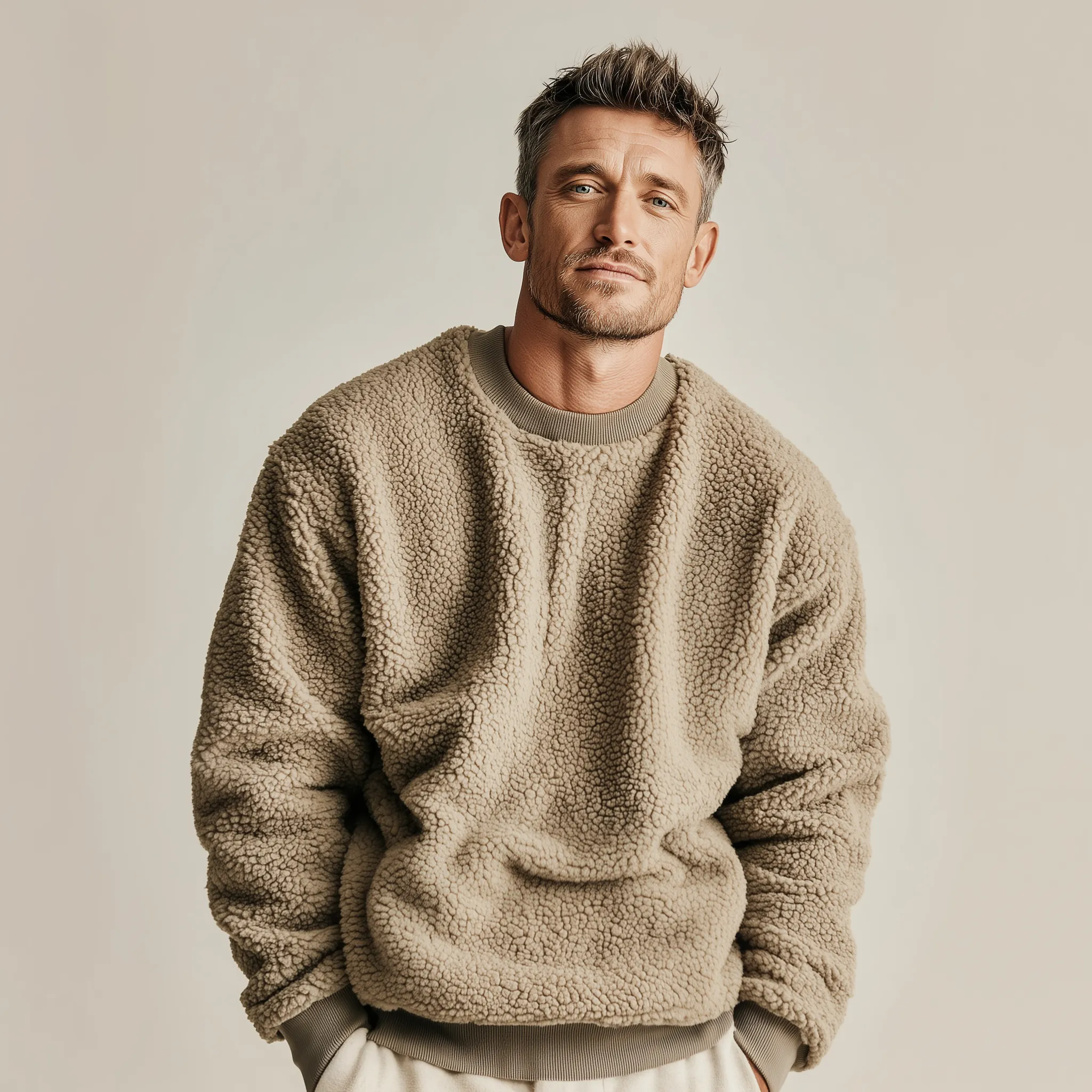 Men's Classic Casual Round Neck Teddy Fleece Loose Sweatshirt MTA1726J4K sold by Manly product image thumbnail 2