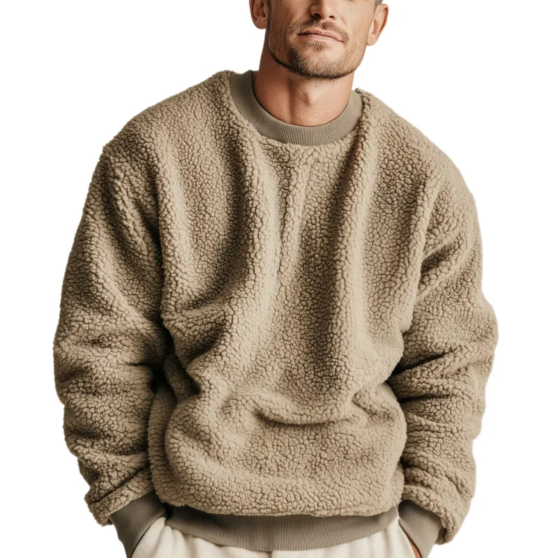 Men's Classic Casual Round Neck Teddy Fleece Loose Sweatshirt MTA1726J4K sold by Manly