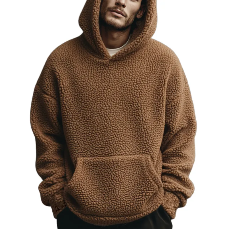Men's Classic Casual Hooded Teddy Fleece Loose Sweatshirt MTA1789J9K sold by Manly