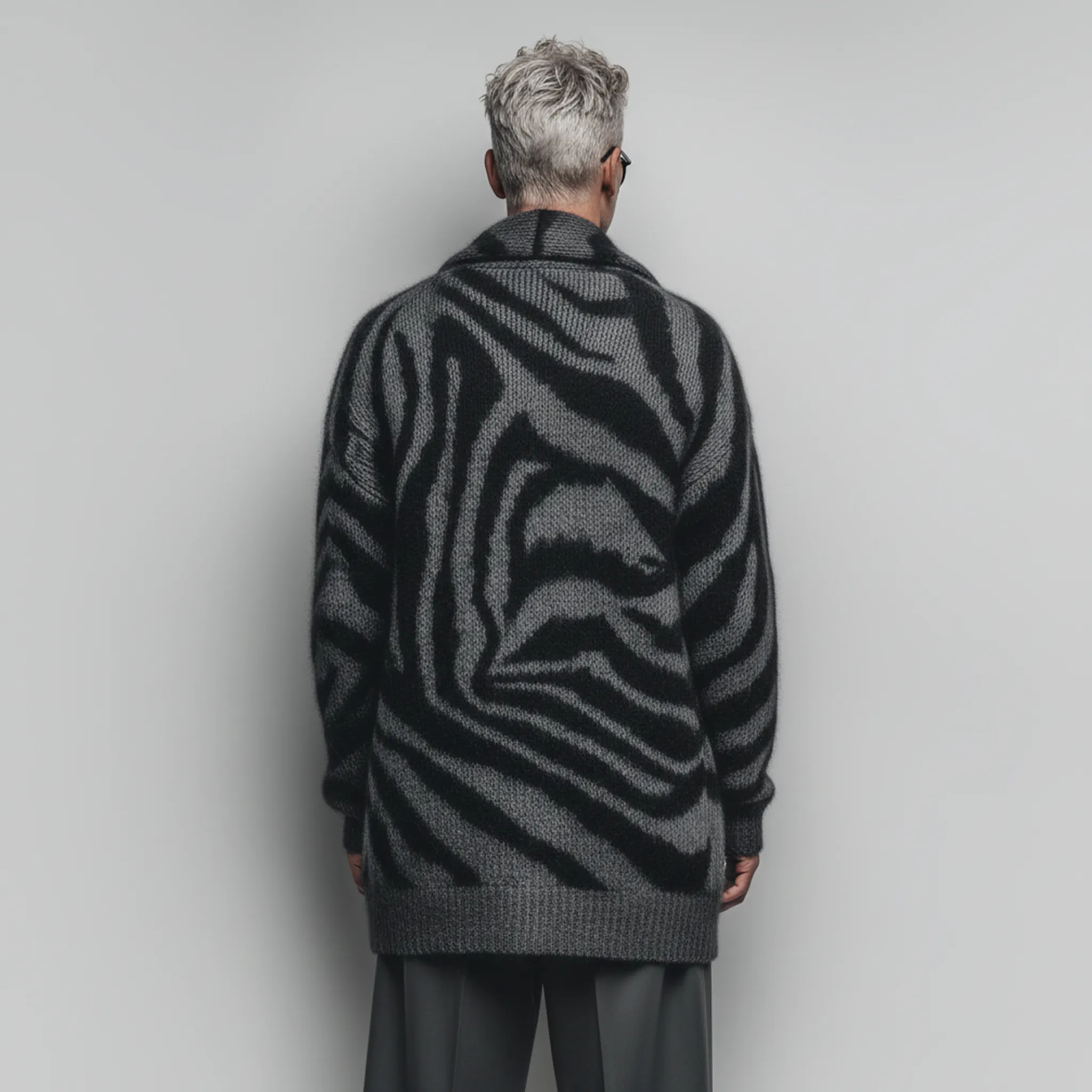 Men's Classic Fashionable Lapel Zebra Print Thigh-length Knitted Cardigan MTA1721J0K sold by Manly product image thumbnail 4