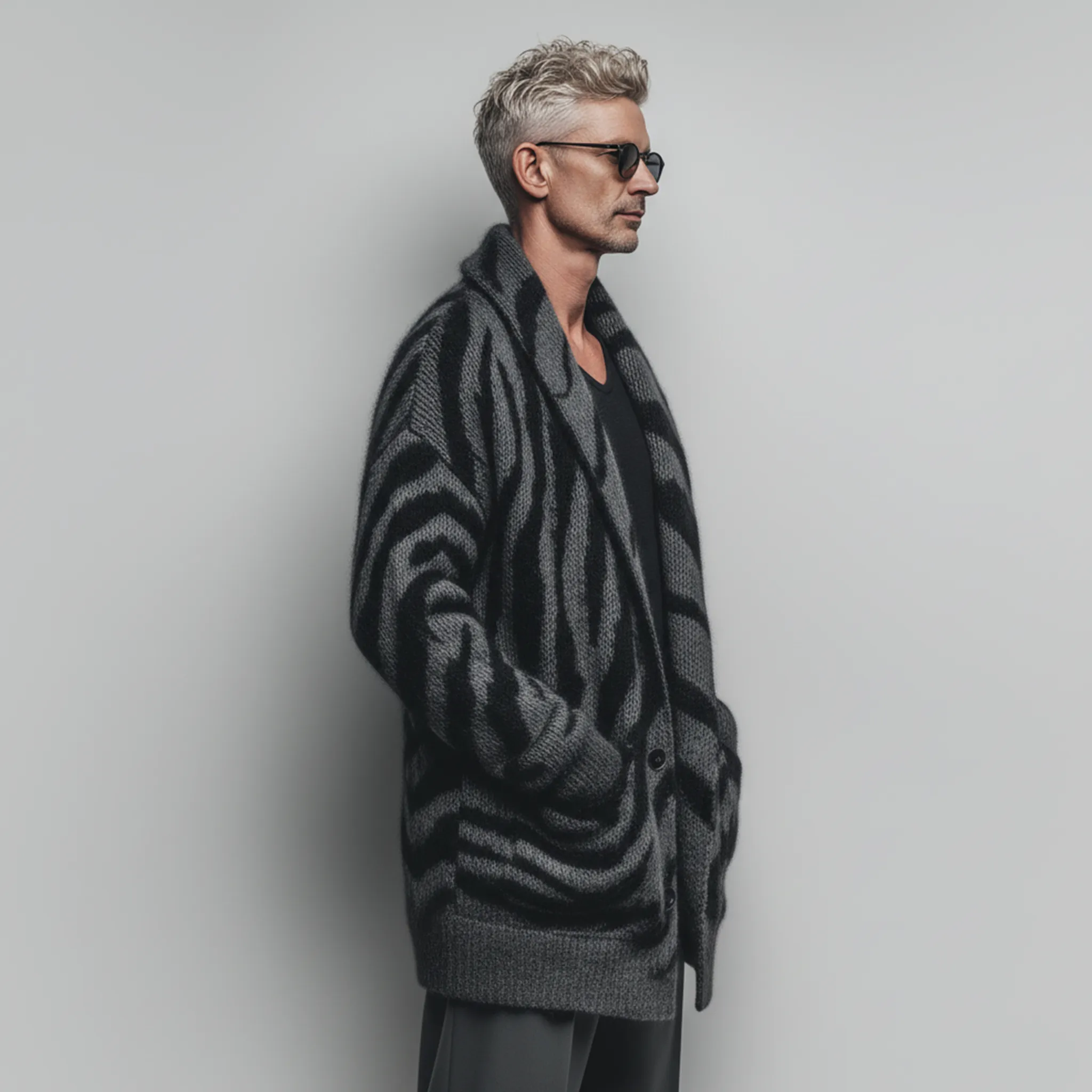 Men's Classic Fashionable Lapel Zebra Print Thigh-length Knitted Cardigan MTA1721J0K sold by Manly product image thumbnail 5