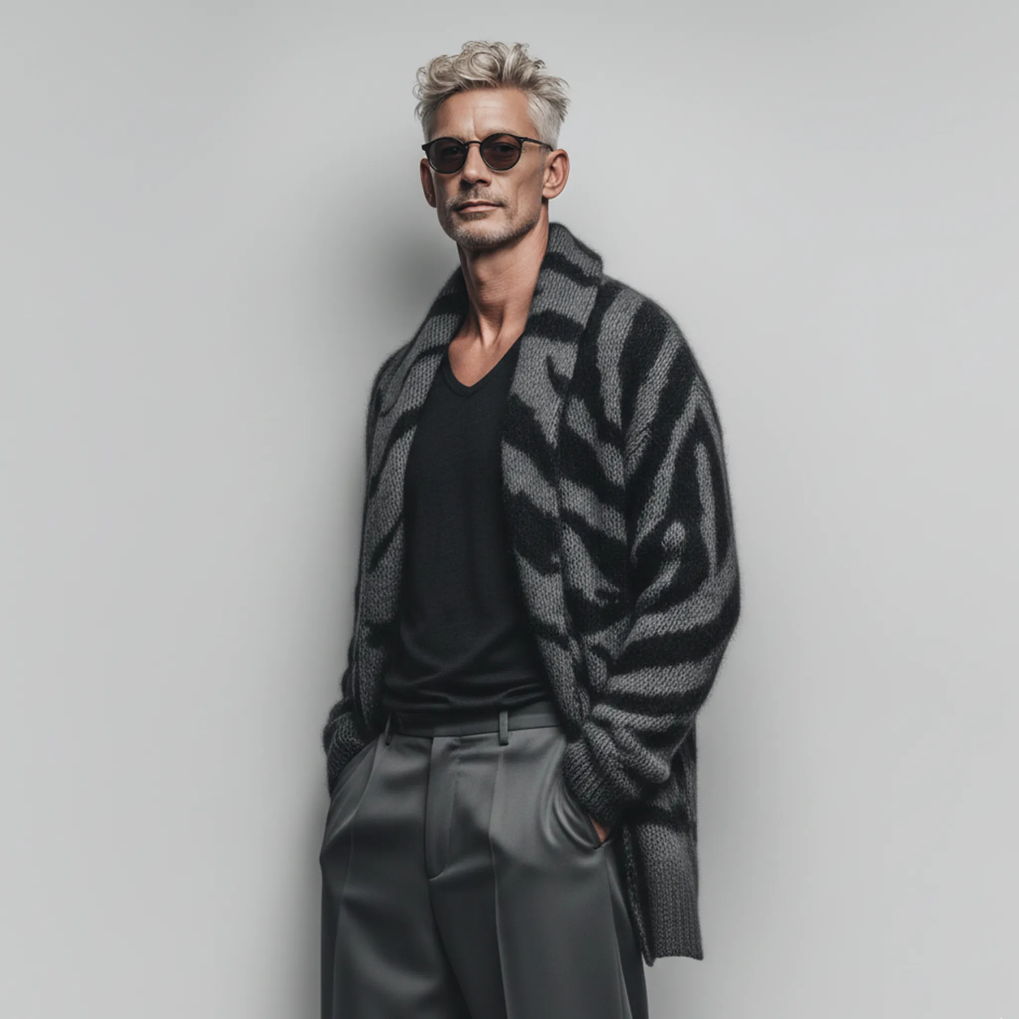 Men's Classic Fashionable Lapel Zebra Print Thigh-length Knitted Cardigan MTA1721J0K sold by Manly product image thumbnail 3